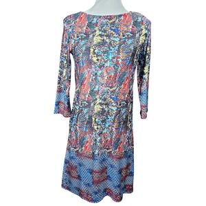 ISLE by Melis Kozan Multi‎ Color Abstract Print 3/4 Sleeve Dress Women's NWT